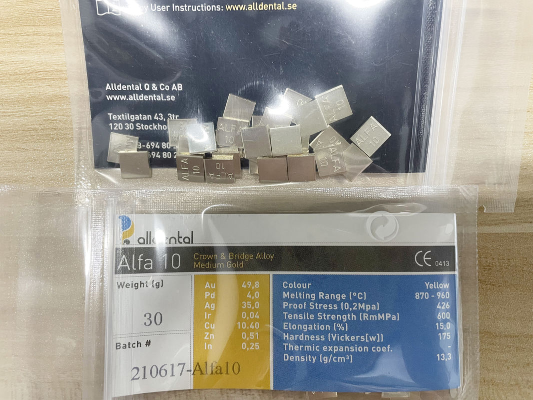Audental A42 NOBLE ALLOY /Crown Bridge Alloy /Yellow/Au49.5% ক্রাউন এবং ব্রিজ অ্যাপ্লিকেশনের জন্য পেশাদার গ্রেড ডেন্টাল অ্যালোয়