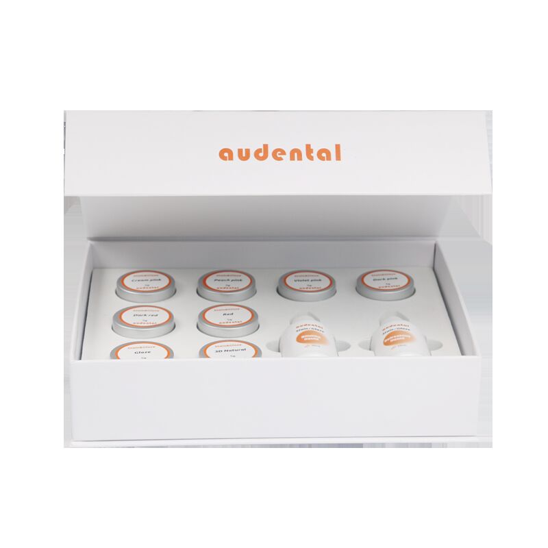 ড্যান্টাল ল্যাবরেটরি সরঞ্জামগুলির সাথে দাগ এবং গ্লেজ পেস্ট সেটগুলি যা কাজের প্রবাহকে সমর্থন করে এবং পূর্ণ কনট্যুর জিরকোনিয়ার জন্য সুনির্দিষ্ট নান্দনিক সমাপ্তি করে